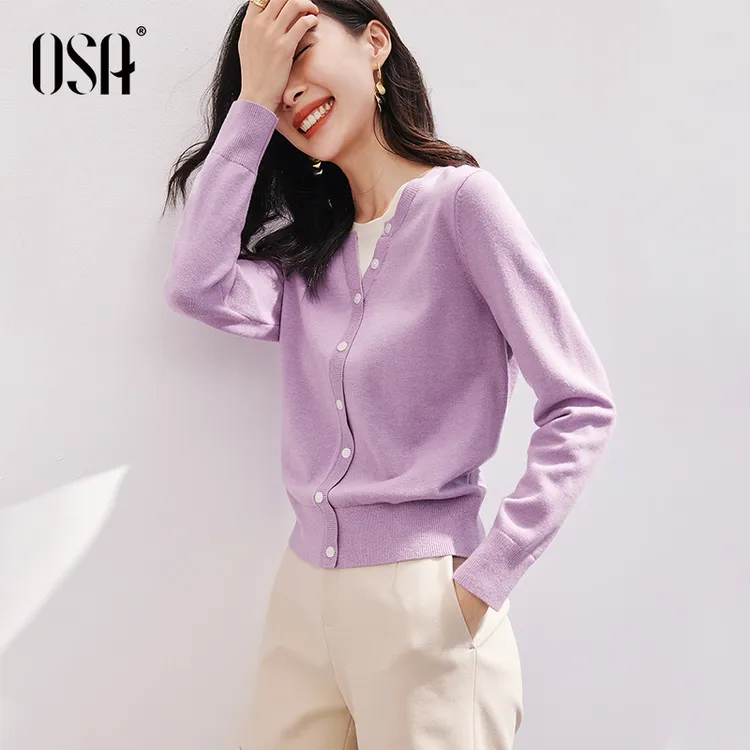 OSA/欧莎 假两件套头香芋紫针织衫女显瘦百搭上衣S122C16027