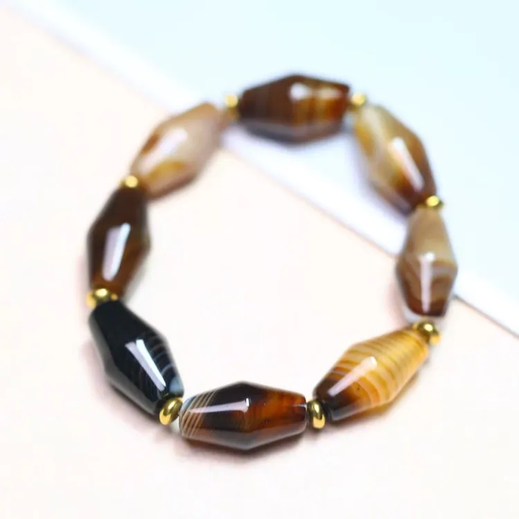 天然缠丝玛瑙【路路通]】手链男女款精美小众民族风饰品14*24mm