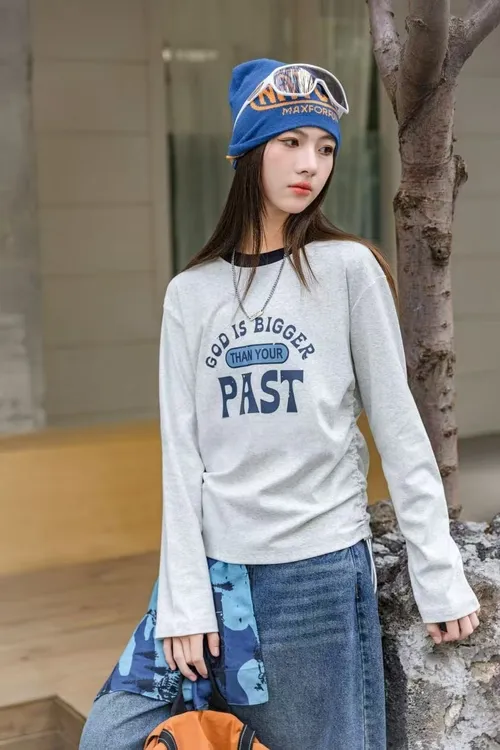 女童长袖秋款打底衫初高中生女孩休闲洋气圆领春秋zb6046简约童品