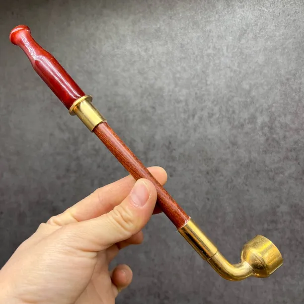 23公分手工老式红檀实木杆黄铜旱烟袋锅子烟嘴烟斗传统8811