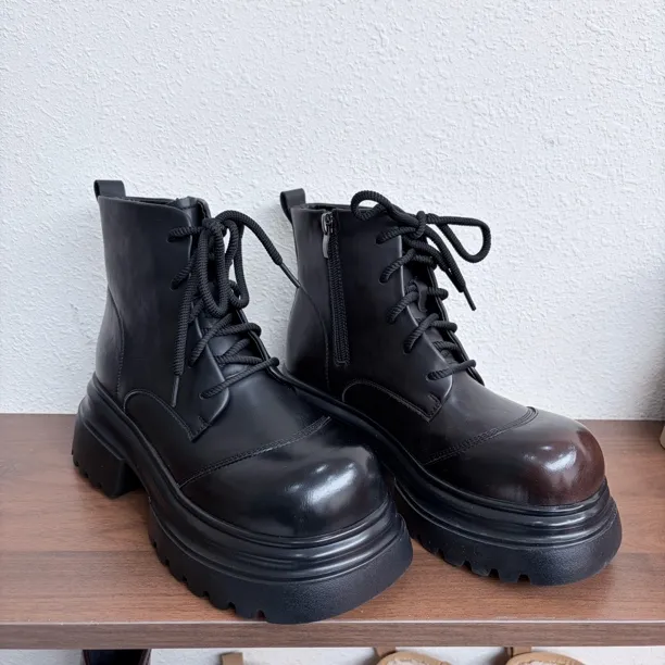 27861秋冬季新款时尚大头小个子机车靴英伦风厚底短靴女马丁靴