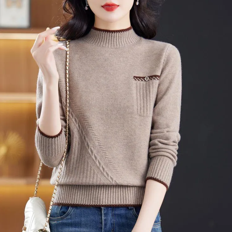 秋冬季长袖内搭毛衣女半高领针织新款打底加厚宽松妈妈打底衫上衣