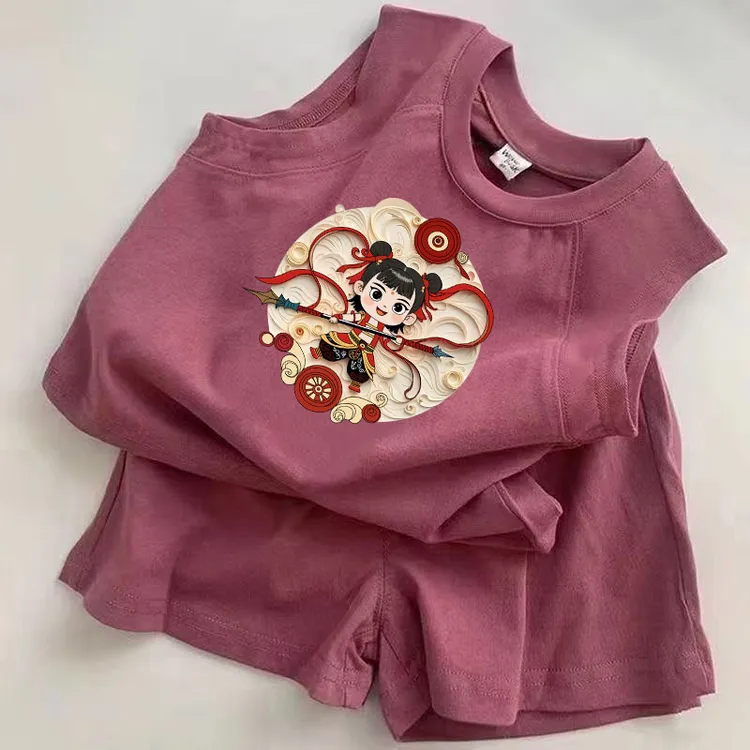 儿童T恤背心短裤套装女童夏季薄款衣服中大童装纯棉女宝宝两件套