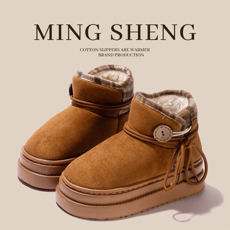 冬季新款爆款保暖时尚雪地靴女绑带卡扣雪地靴厚底防滑增高外穿女