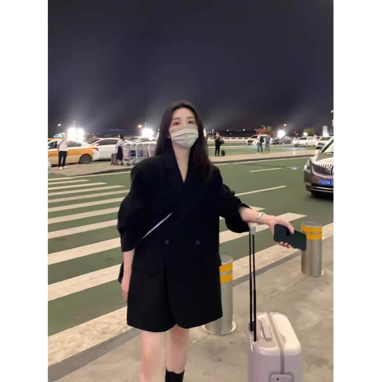韩国网红显瘦新款秋季黑色西装白色外套气质宽松oversize西装