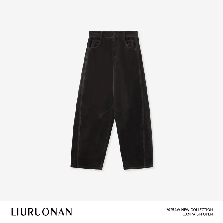LIURUONAN 25WIN【皮马棉灯芯绒裤】100棉复古通勤百搭阔腿休闲裤女