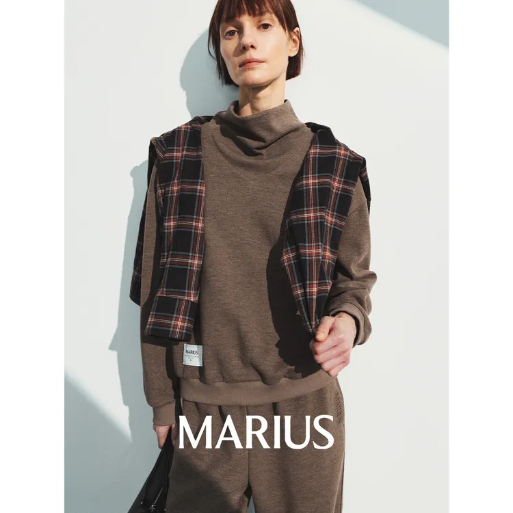 MARIUS | "袋鼠套"羊毛棉混纺松弛轻运动感日常荡领卫衣/收脚卫裤