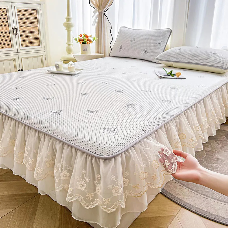 冰丝凉席新款凉感床裙款床笠二合一蕾丝花边空调软席子软凉席子