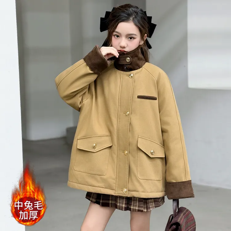 女童加绒外套秋冬2025新款儿童时髦韩版加厚女孩上衣冬季洋气风衣
