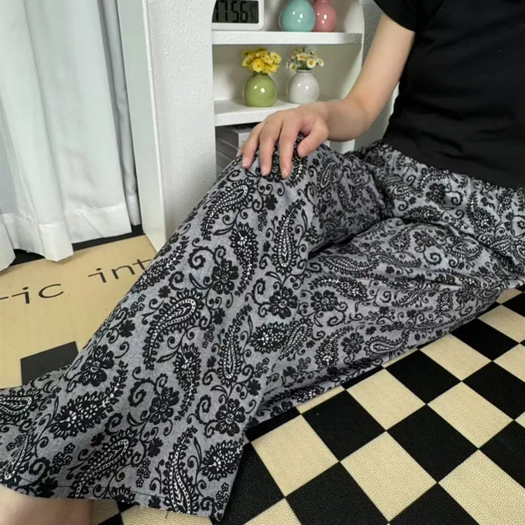 【双口袋棉绸阔腿裤】薄款夏季居家人造棉绵绸睡裤九分加大码宽松