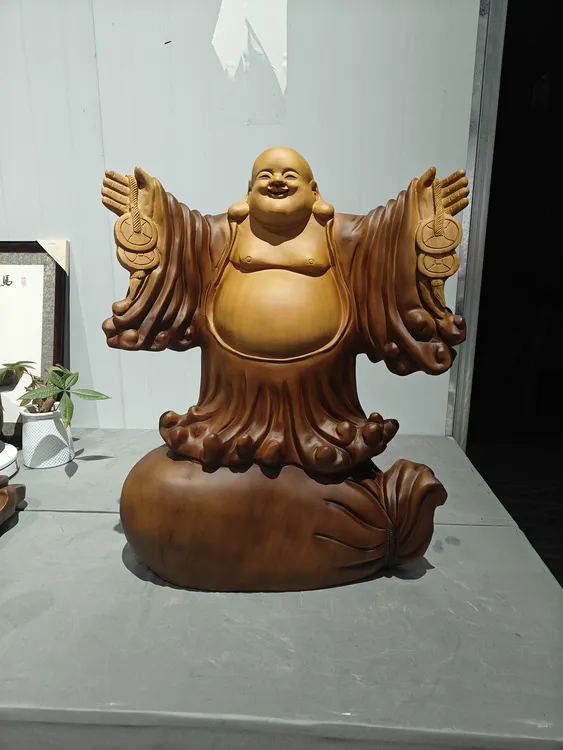 木雕工艺品（香樟木-弥勒）匠心制作一体成型长52厚22高66