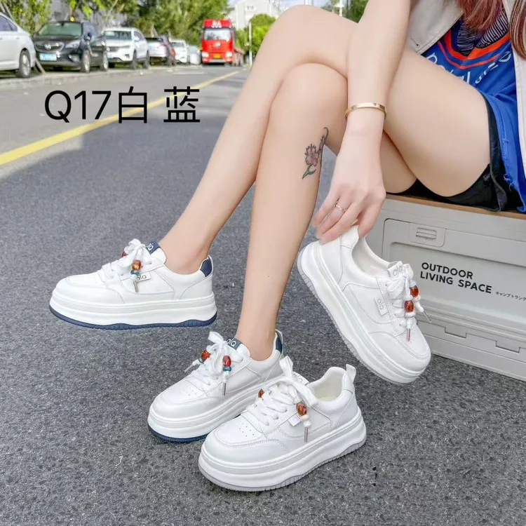 2025透气冬季休闲板鞋运动鞋胶粘素面小白鞋系带厚底