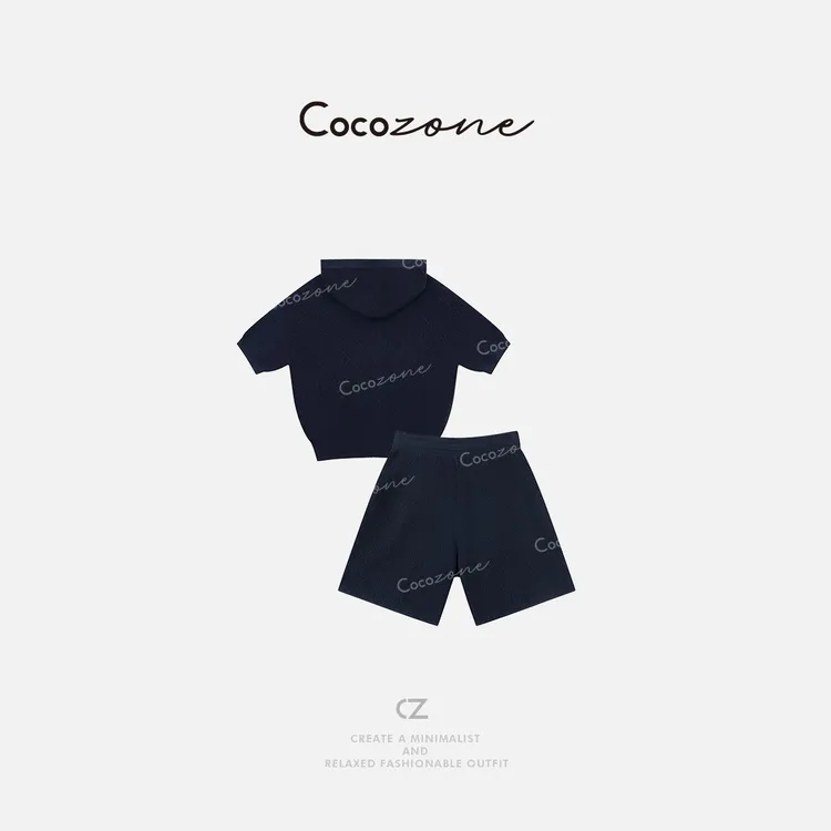 COCO ZONE 刘一一【人丝混纺】菱形格纹连帽短袖+短裤套装CD2A1288