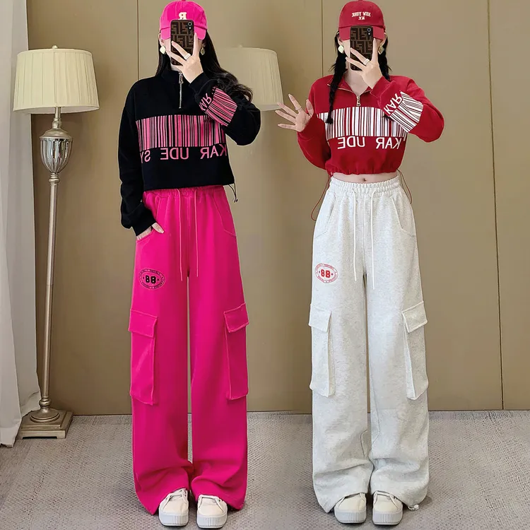 短款卫衣+工装裤两件套女秋2025新款网红广场舞曳步舞休闲运动服