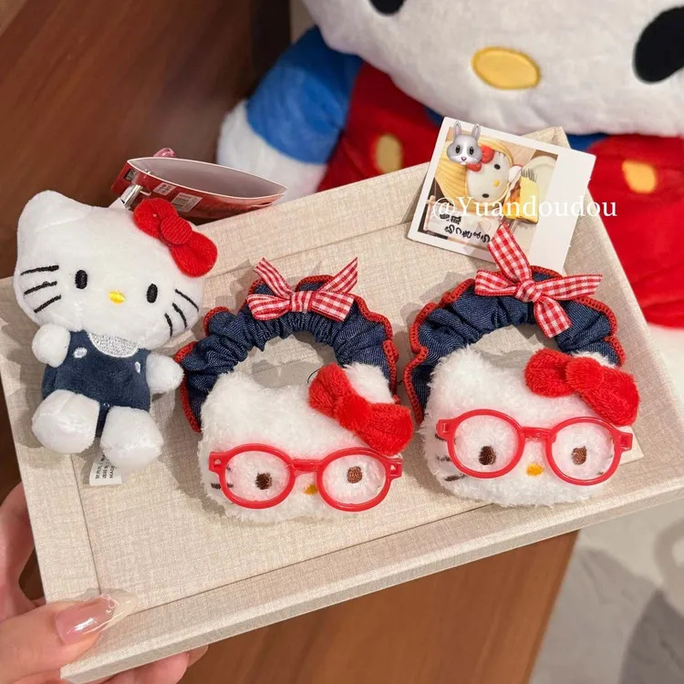 可爱古早眼镜Kitty猫牛仔发圈少女简约感扎马尾高弹力发绳皮筋