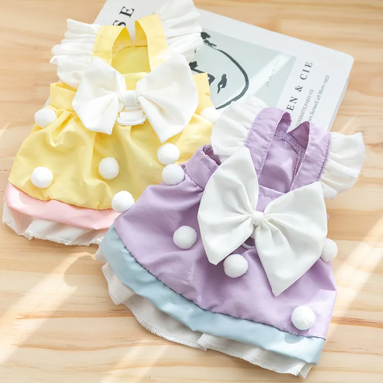 春夏季狗狗可爱公主风蛋糕大蝴蝶结连衣裙猫咪两脚裙子宠物狗衣服