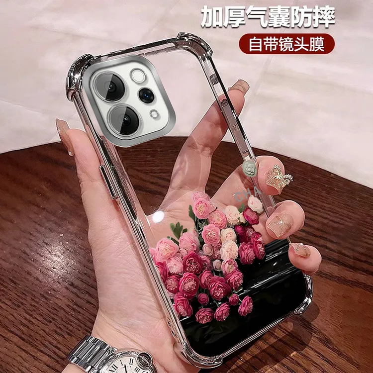 复古玫瑰适用vivos50手机壳四角防摔 s50promini透明全包带镜头膜