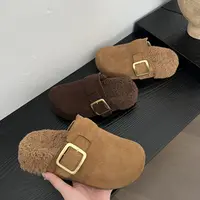 厚底内增高勃肯鞋秋冬新款包头半拖鞋扣带韩版一脚蹬保暖棉拖鞋女