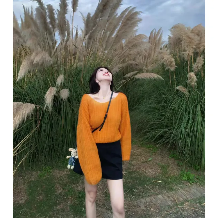 parkyeon网红洋气秋冬新款小众简约慵懒风针织毛衣女包臀裙套装