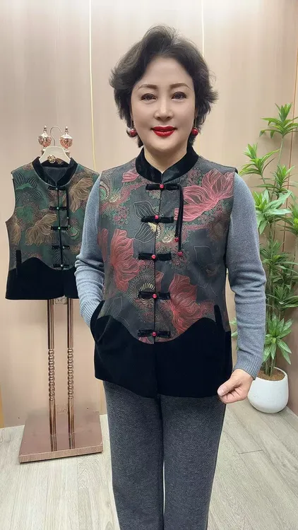 M#国风马甲长度62-68中老年女装妈妈装新中式盘扣流苏