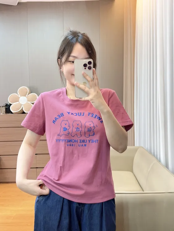 御妍婷761小熊短袖显瘦圆领正肩t恤女夏季减龄百搭上衣
