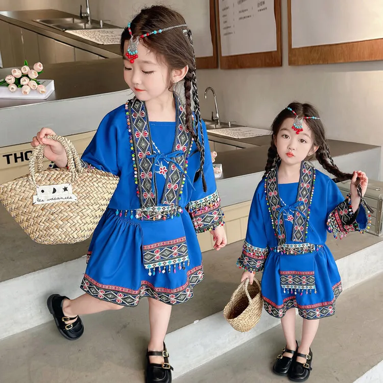 儿童少数民族服装女苗族服饰女童洛丽塔公主裙哈尼服演出服衣服