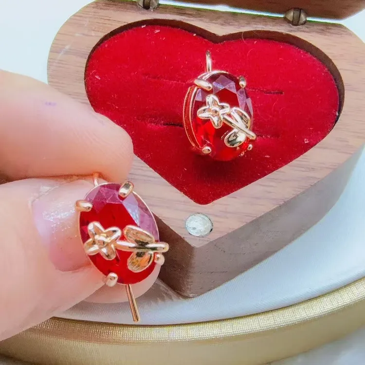 铜合金合成锆石耳饰 铜合金玫瑰金色花花耳环精美优雅百搭12315