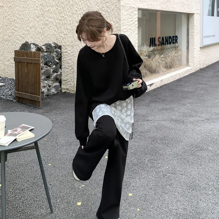 慵懒松弛感穿搭套装裤女2025春秋新款休闲卫衣阔腿裤两件套配屁帘