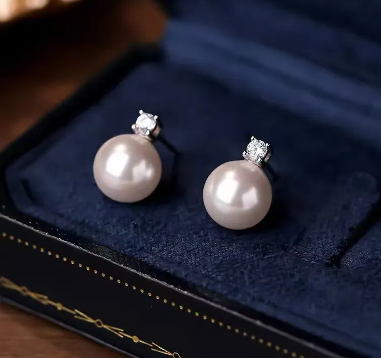 925银耳饰 纯银贝珠耳钉戴妃款复古气质高级感耳环女防过敏耳饰品