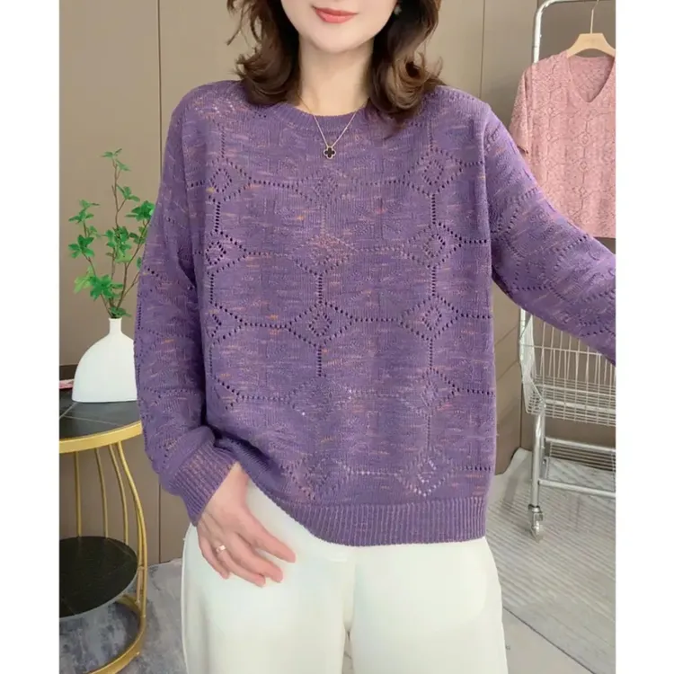 毛衣套头女毛针织衫七彩长袖秋季时尚百搭圆领针织