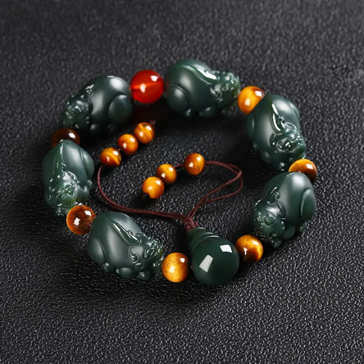 新款和田玉貔貅手链新疆青玉细料男士女士貔貅手串玉石手串保真