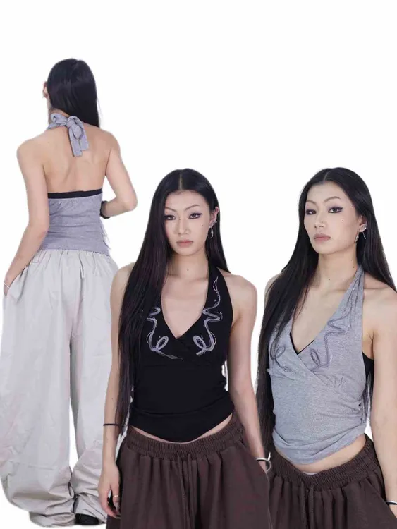 SUANS原创显瘦外穿美背性感风吊带V领背心潮流风休闲夏季度假风