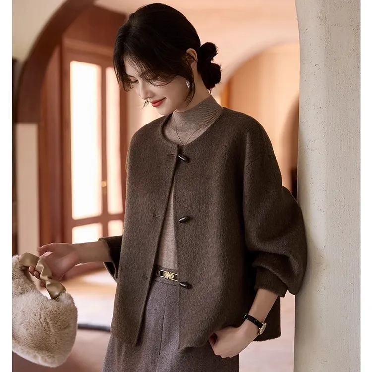 双面羊绒大衣女短款2025年秋冬新款韩版高端简约气质宽松毛呢外套