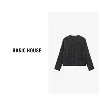 Basic House/百家好秋季新款时尚浪漫彩点爱心扣毛衣-B0625B5MTL2