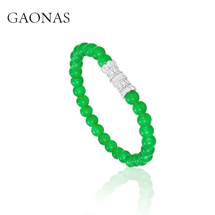 GAONAS 铜合金玻璃手链 GAONAS 手链 中式贵气6mm绿珠手链11492SG