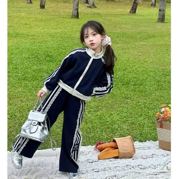 清货不补拉条套装2025新款儿童休闲外套长裤中大童女孩休闲春秋装