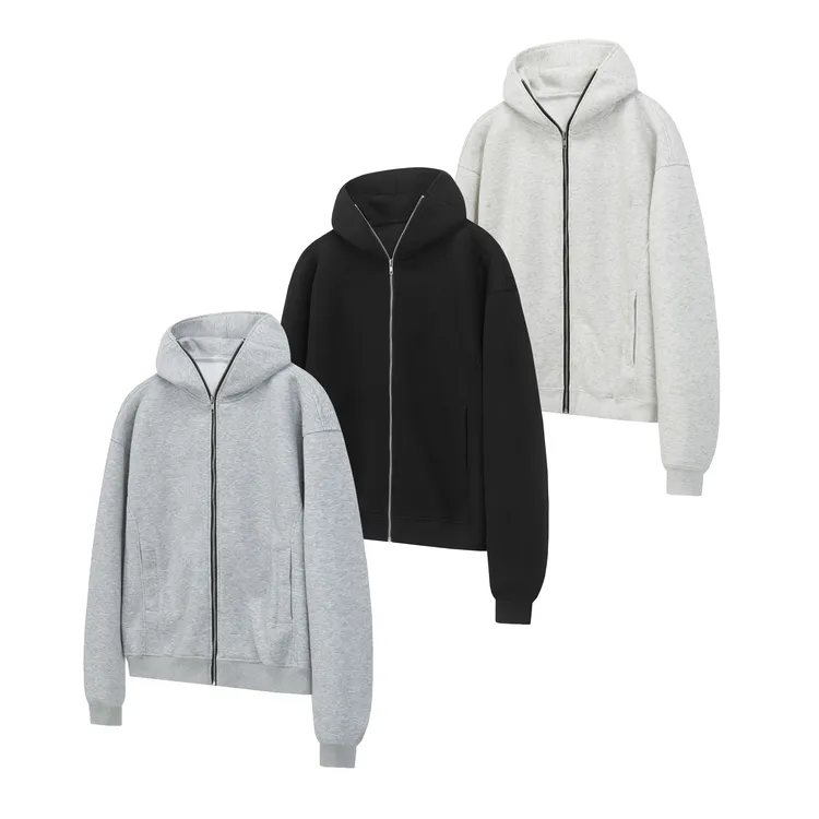 超会穿美式boxy基础纯色开衫连帽卫衣男女秋季claenfit拉链外套