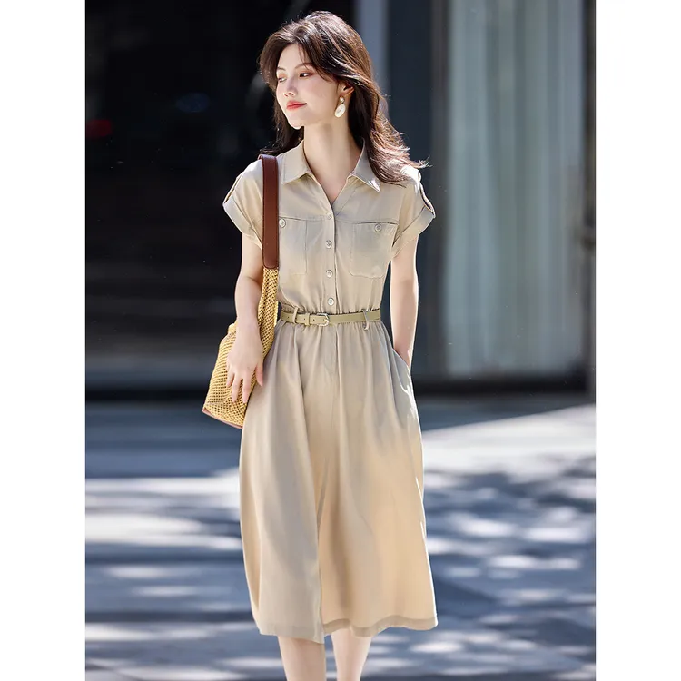 休闲感时尚衬衫连衣裙女夏2025新款收腰显瘦衬衫裙小个子裙子