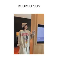 28200早秋款女装美式休闲设计感套头米奇印花卫衣宽松字母长袖