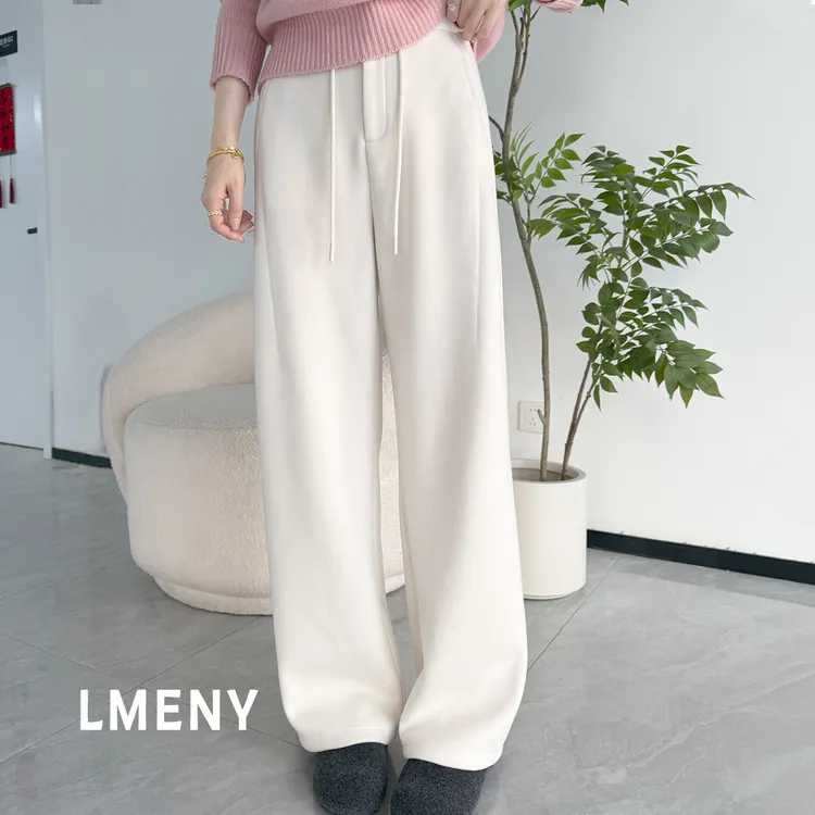 LMENY“牛乳裤”醋酸羊毛~加绒弧线分割抽绳腰窄版直筒裤25DK032