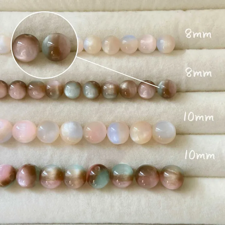 10颗【落日彩色】粉棕树脂圆珠子晕染diy串珠手链项链散珠饰品配件
