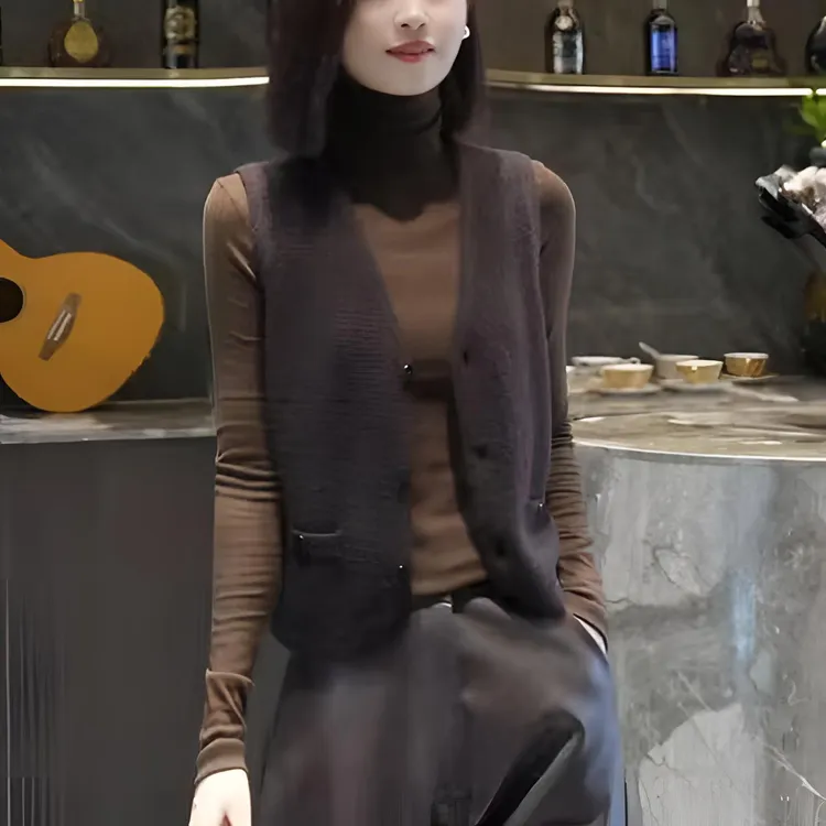 复古叠穿针织马甲背心女士V领气质百搭休闲2025秋冬新款马夹时尚