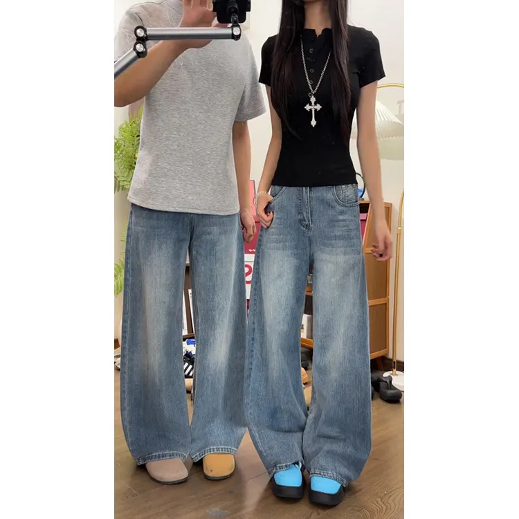 复古蓝水洗直筒牛仔裤男夏季薄款美式cleanfit裤子时尚宽松阔腿裤