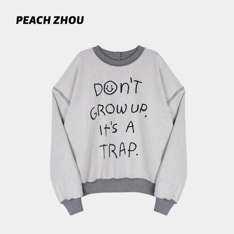 『PEACHZHOU』双面多穿法标语印花反做设计感休闲毛圈卫衣中性开衫