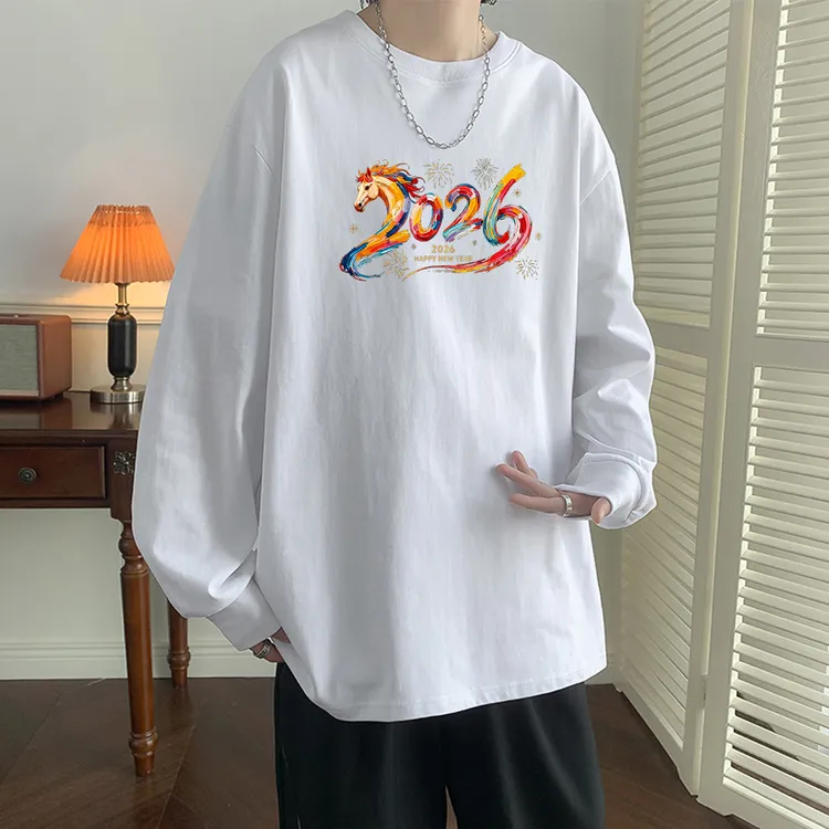 【新年设计款】潮牌印花重磅纯棉长袖T恤男复古秋冬宽松圆领打底衫