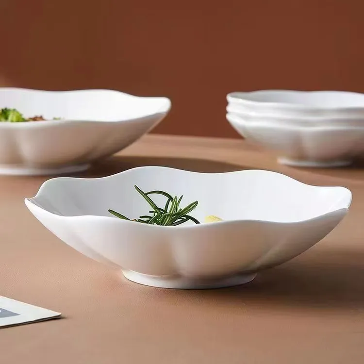 【6只装】简约风格8英寸釉下彩莲花盘荷叶花瓣盘家用餐盘饭盘可微波