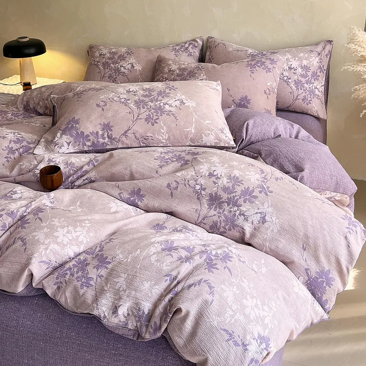 加厚复古原麻四件套磨毛四季三件套床单被套床上用品