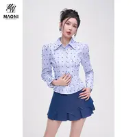 清-Peshe【波点条纹收腰衬衫】Polo领爱心长袖韩系打底上衣L1401