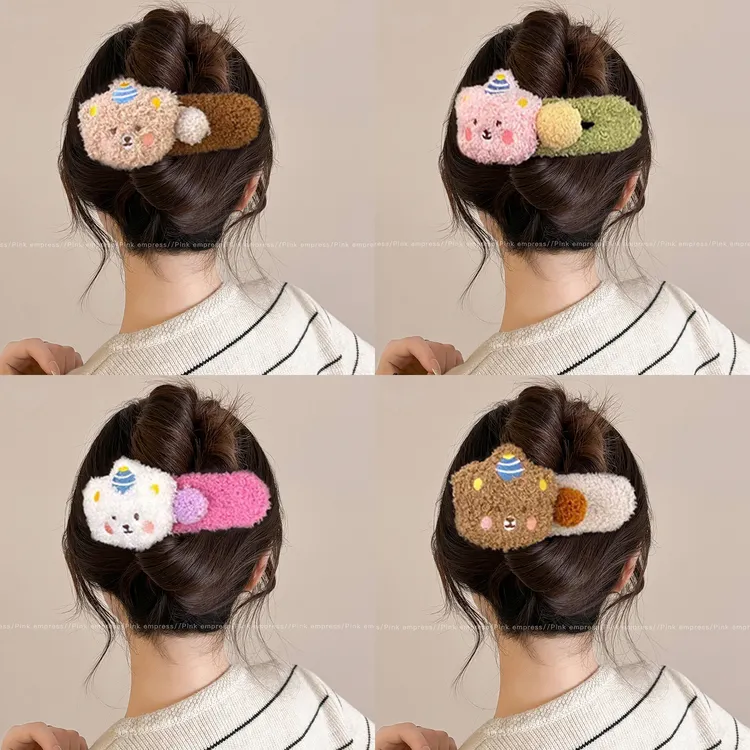 秋冬毛绒抓夹女2025新款后脑勺盘发扭扭夹大号发夹鸭嘴夹发卡头饰