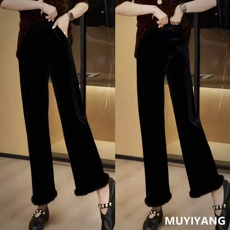 【毛毛裤】设计感小众丝绒拼接脚口毛毛加厚休闲裤 裤长91 25-465#